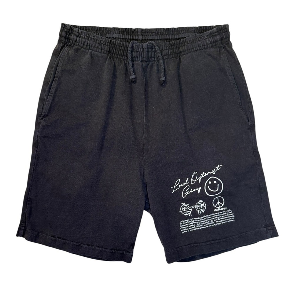 Madhappy Local Optimist Group Mens Sweat Shorts Black Graphic Size M Made in USA